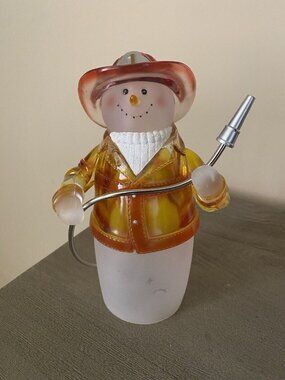 Frosted Acrylic Snowman  Firefighter Christmas Decor 8” Height